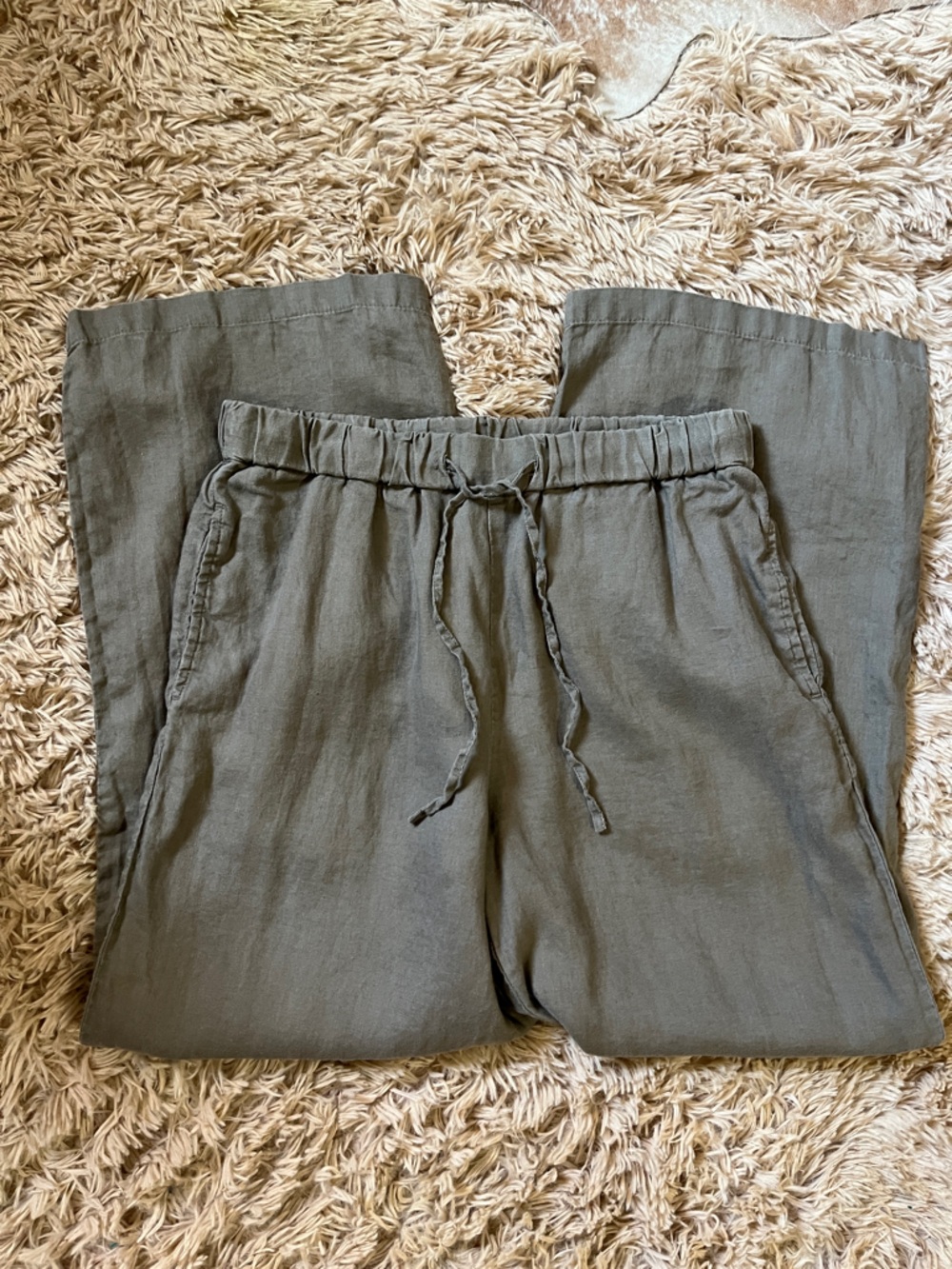 Muji Army Green Linen Wide Leg Pants
